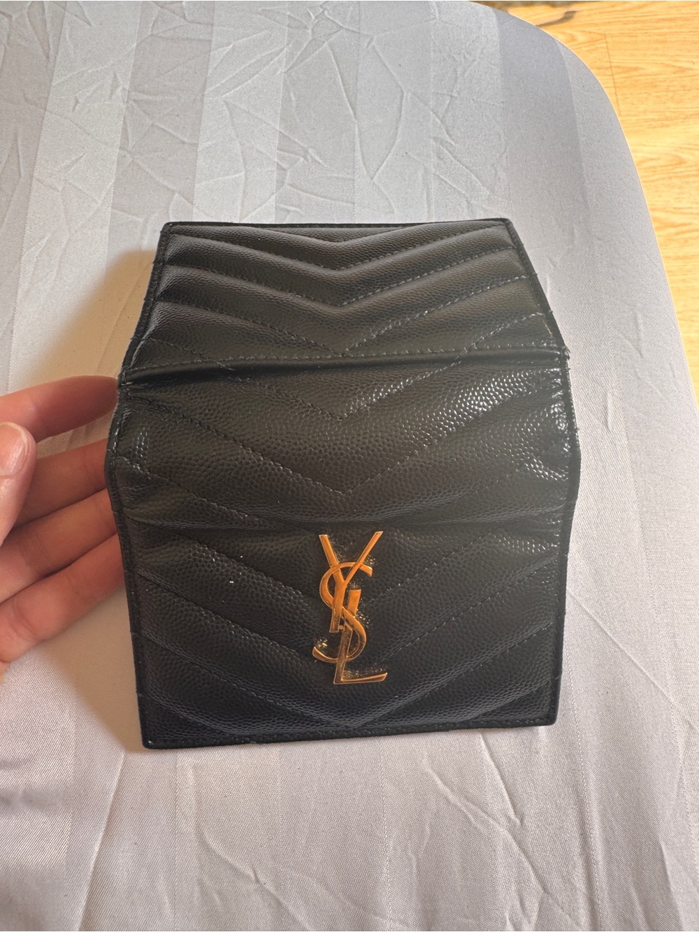 Saint Laurent Black Quilted Leather Card Case with Gold YSL Emblem